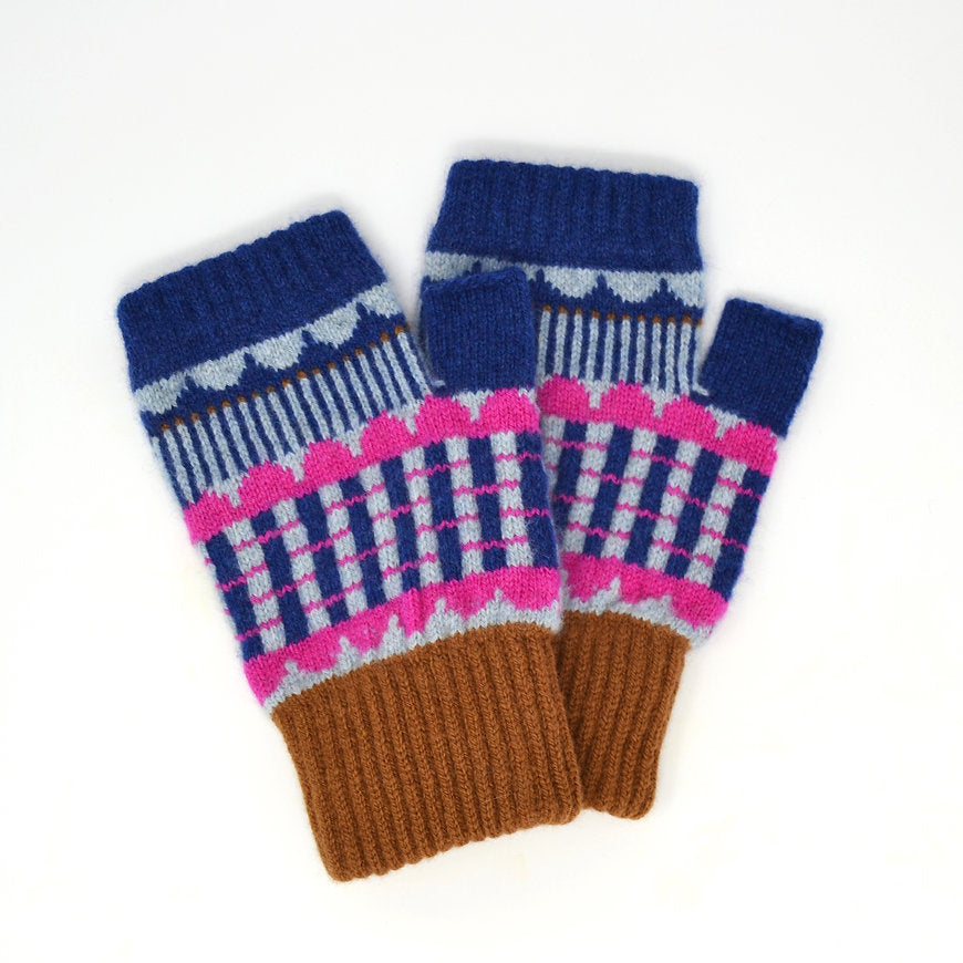 Flora Fingerless Gloves - Light Blue & Pink