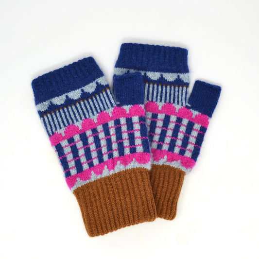 Flora Fingerless Gloves - Light Blue & Pink