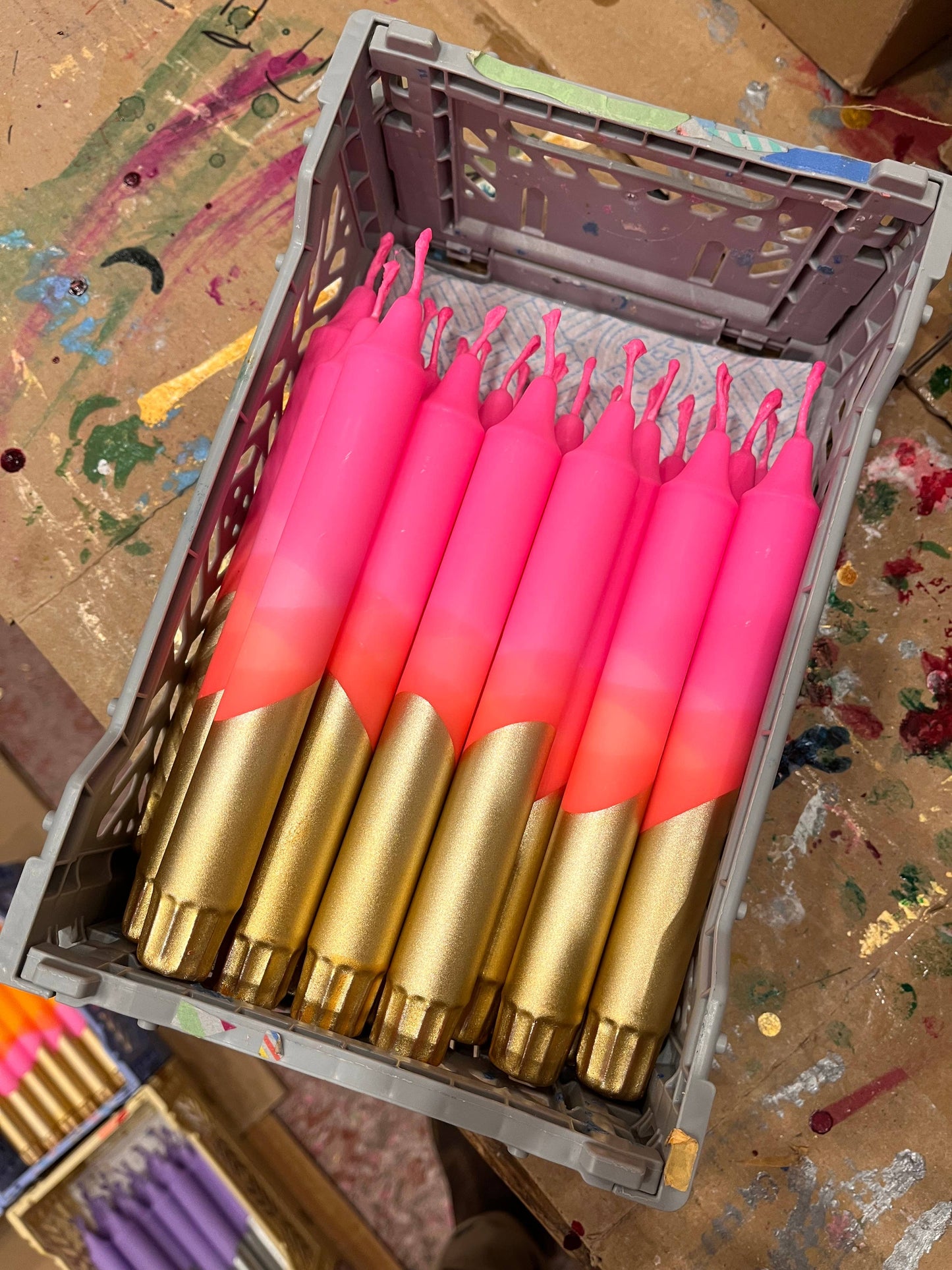 Neon Ombre Gold-Dipped Stick Candle