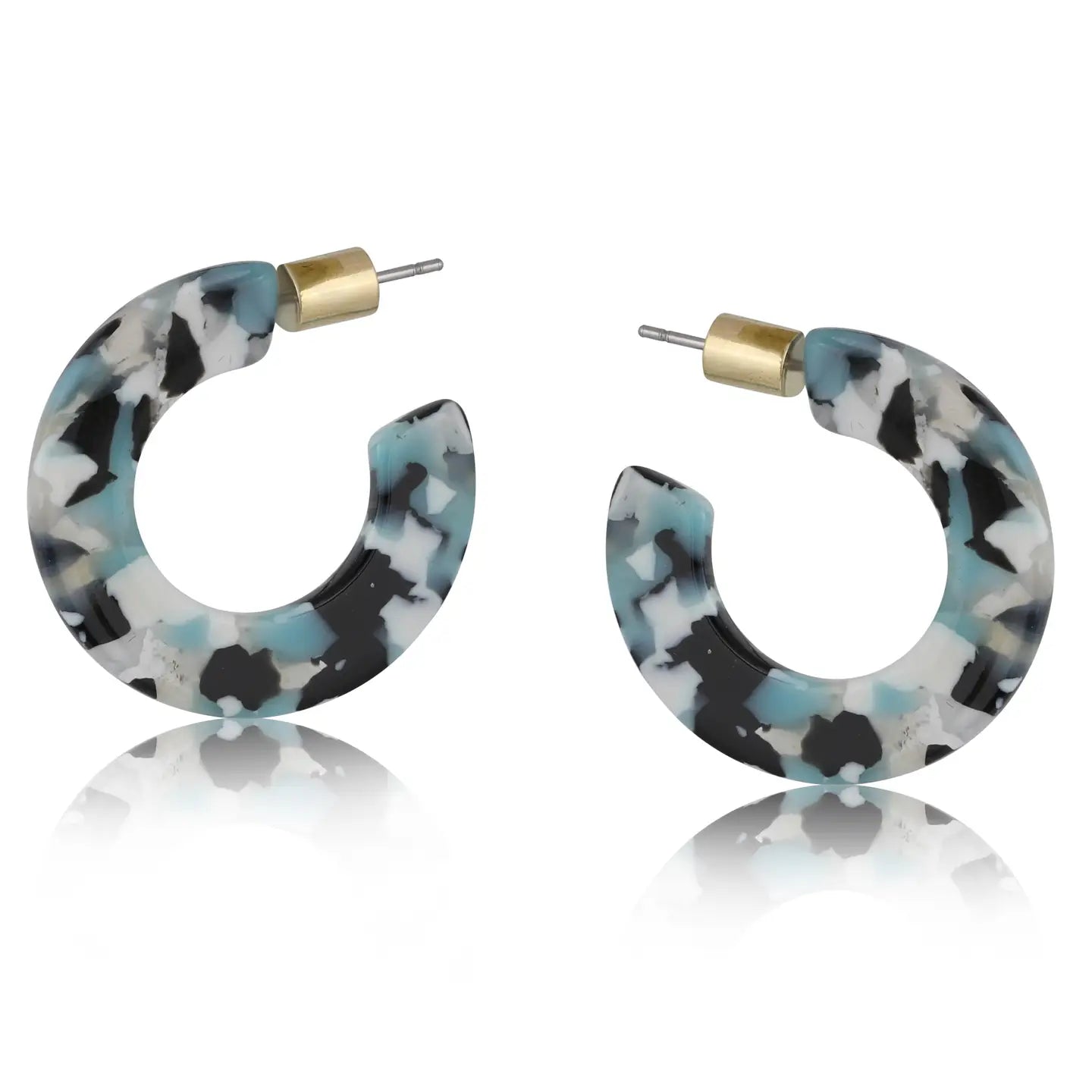 Resin Hoop Earrings - White/Blue/Black