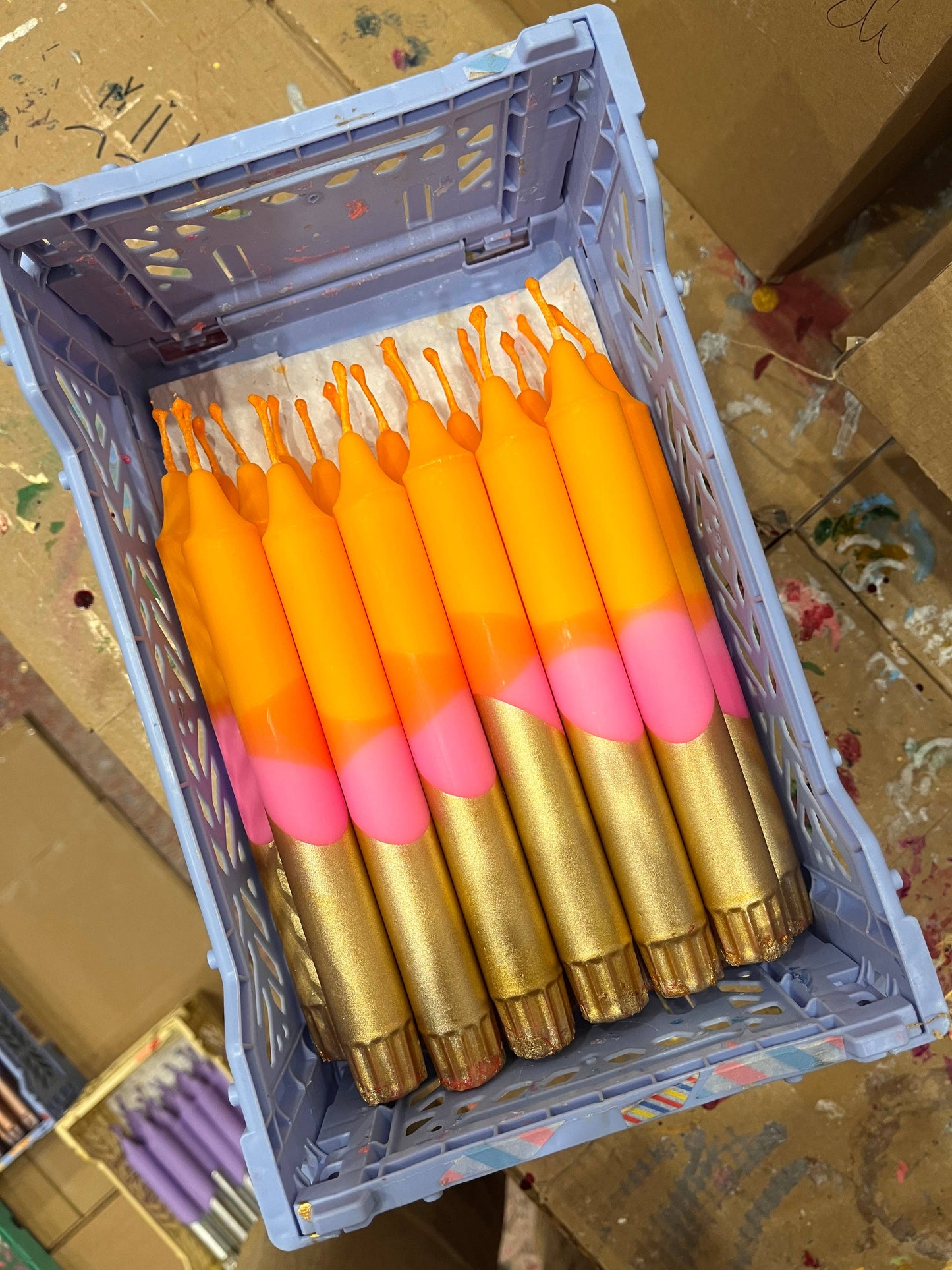 Neon Pink & Orange Gold-Dipped Stick Candle