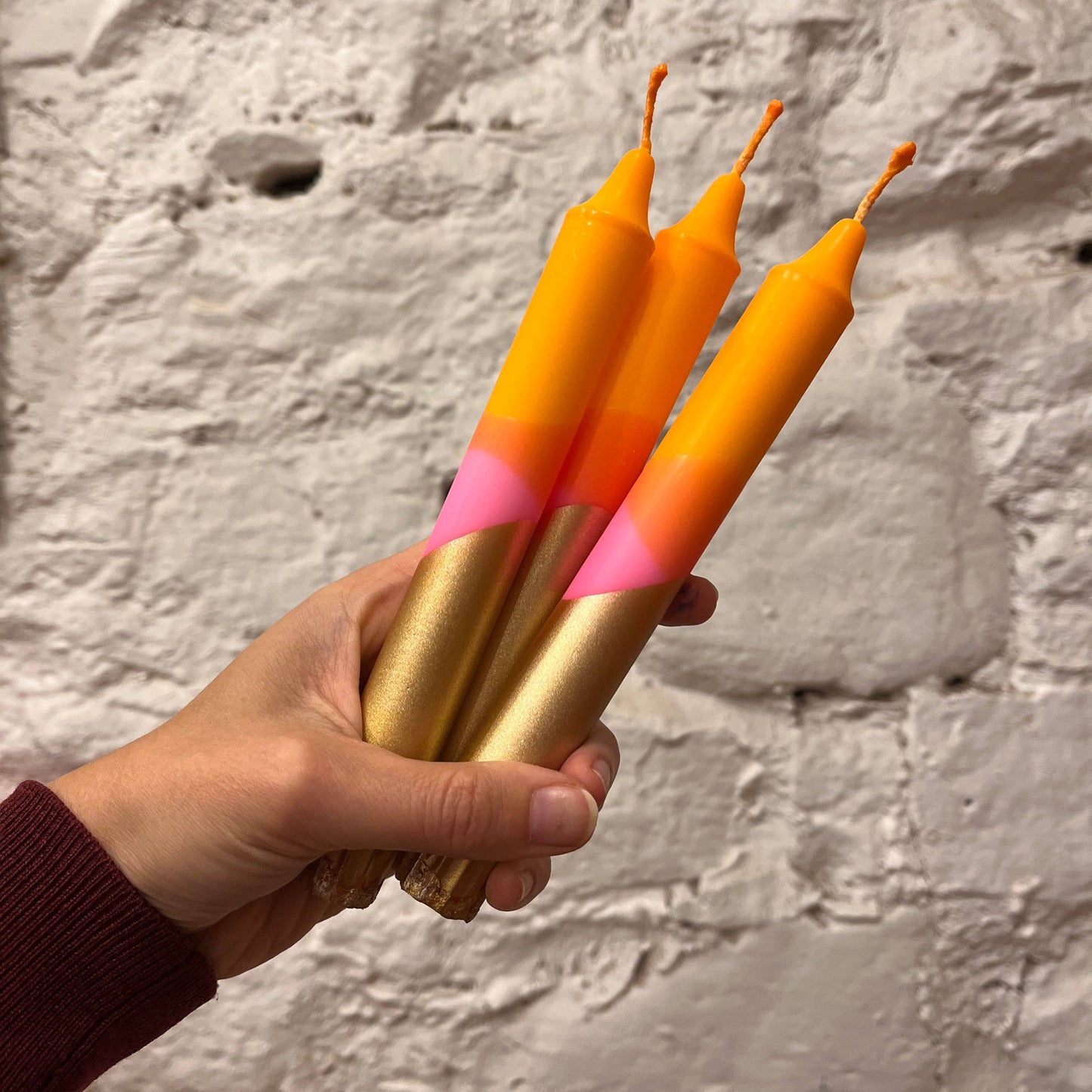 Neon Pink & Orange Gold-Dipped Stick Candle