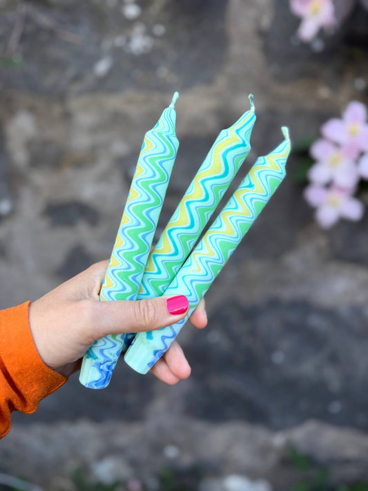Aqua & Light Green Marble Stick Candle