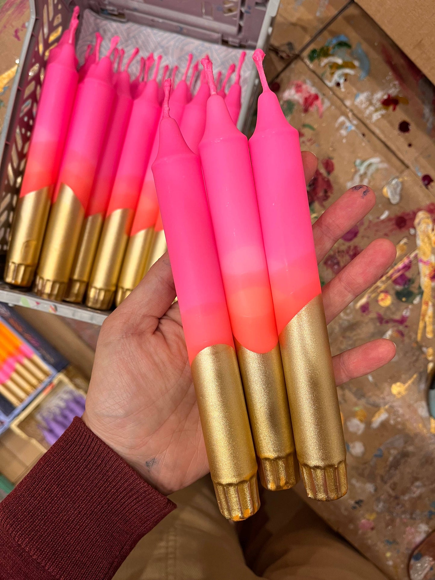 Neon Ombre Gold-Dipped Stick Candle