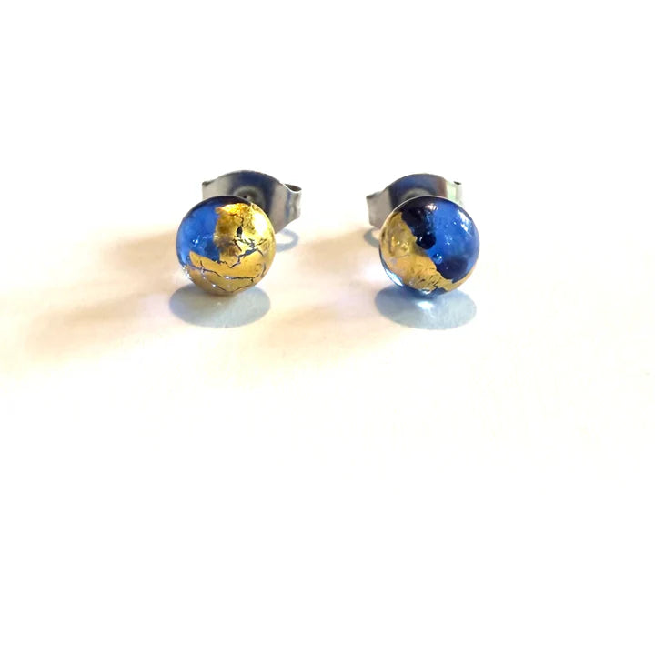 Recycled Whisky Glass Earrings - Blue and Gold
