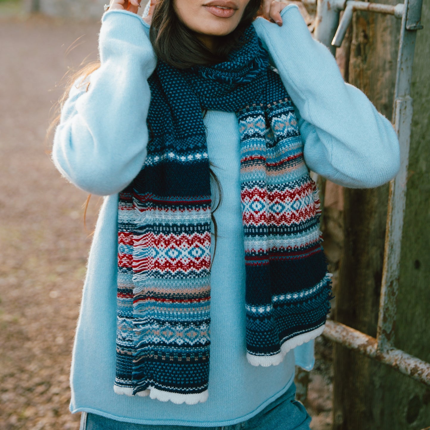 Alpine Fairisle Scarf - Blue Morning