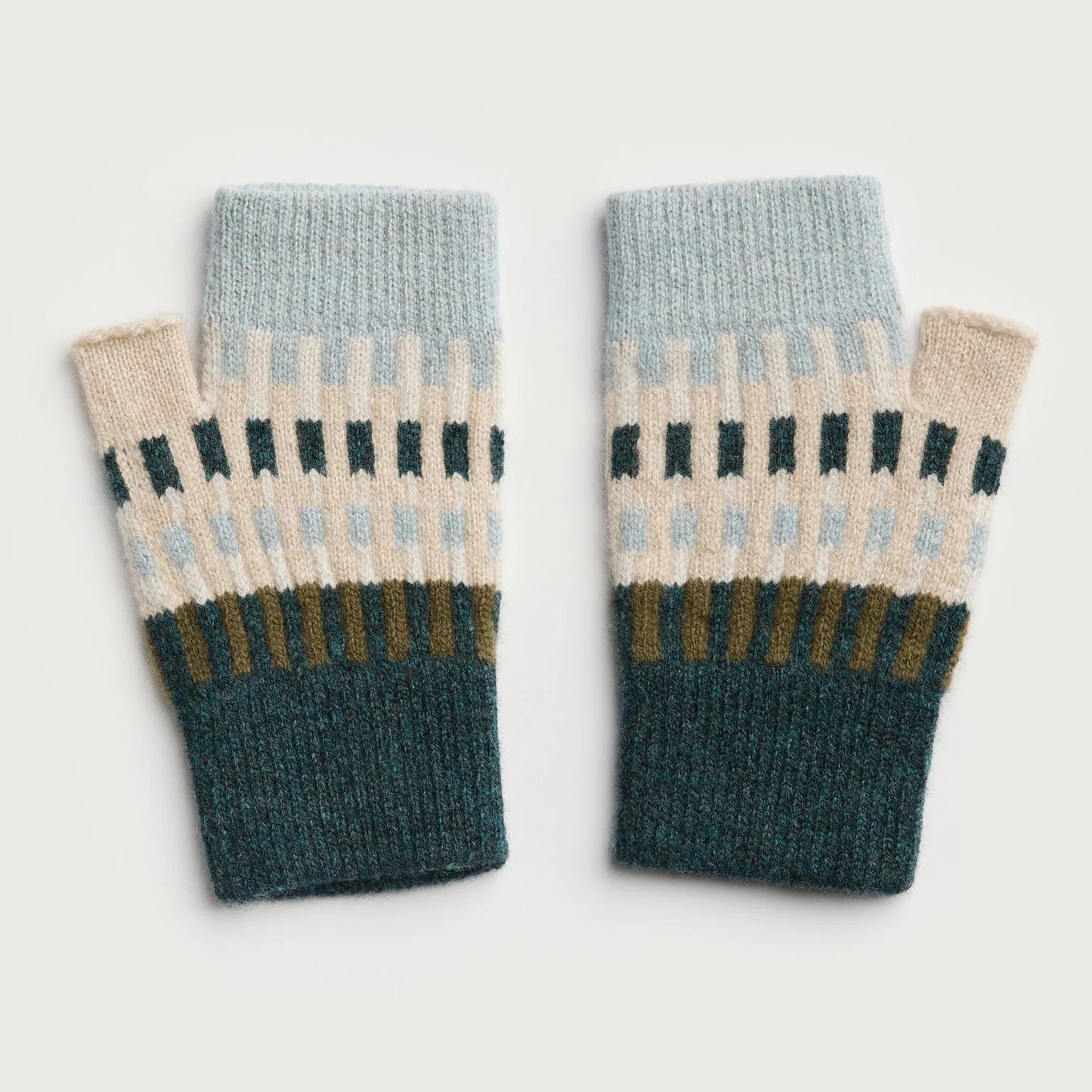 Harbour Fingerless Mitts - Ink, Olive and Oat