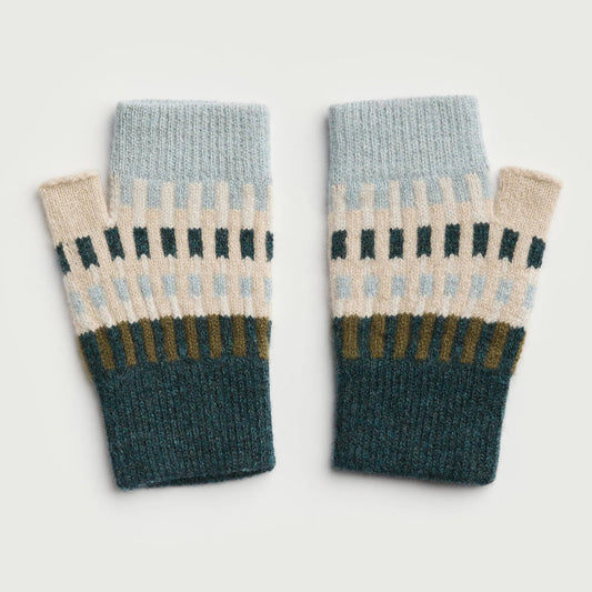 Harbour Fingerless Mitts - Ink, Olive and Oat