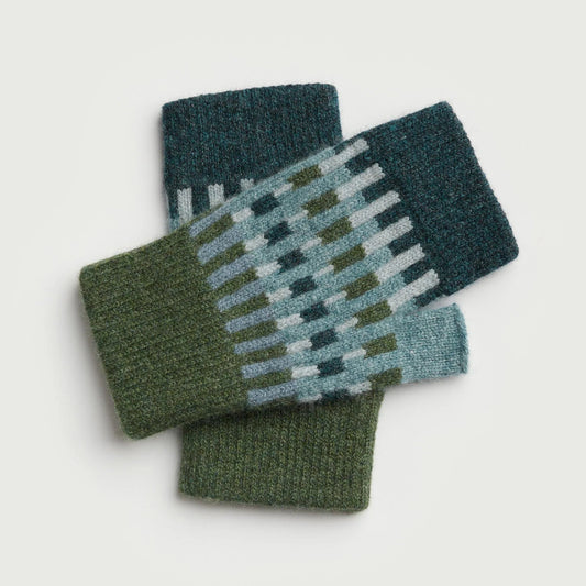Harbour Fingerless Mitts - Pine, North Sea and Haar