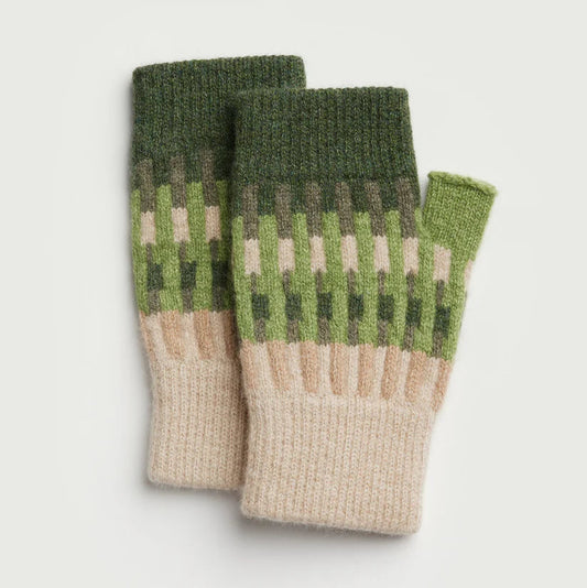 Harbour Fingerless Mitts - Oat, Field Green, Pine