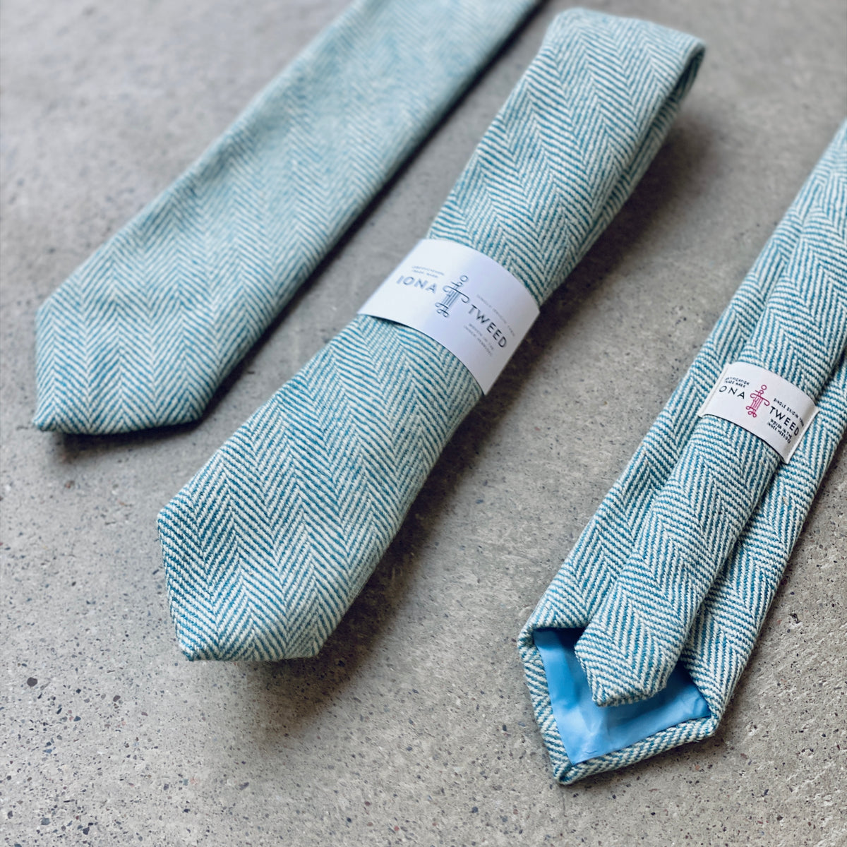 Iona Tweed Tie - Blue Teal Herringbone