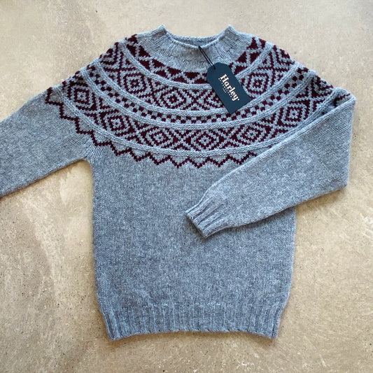 Chunky Yoke Sweater - Beetroot & Grey
