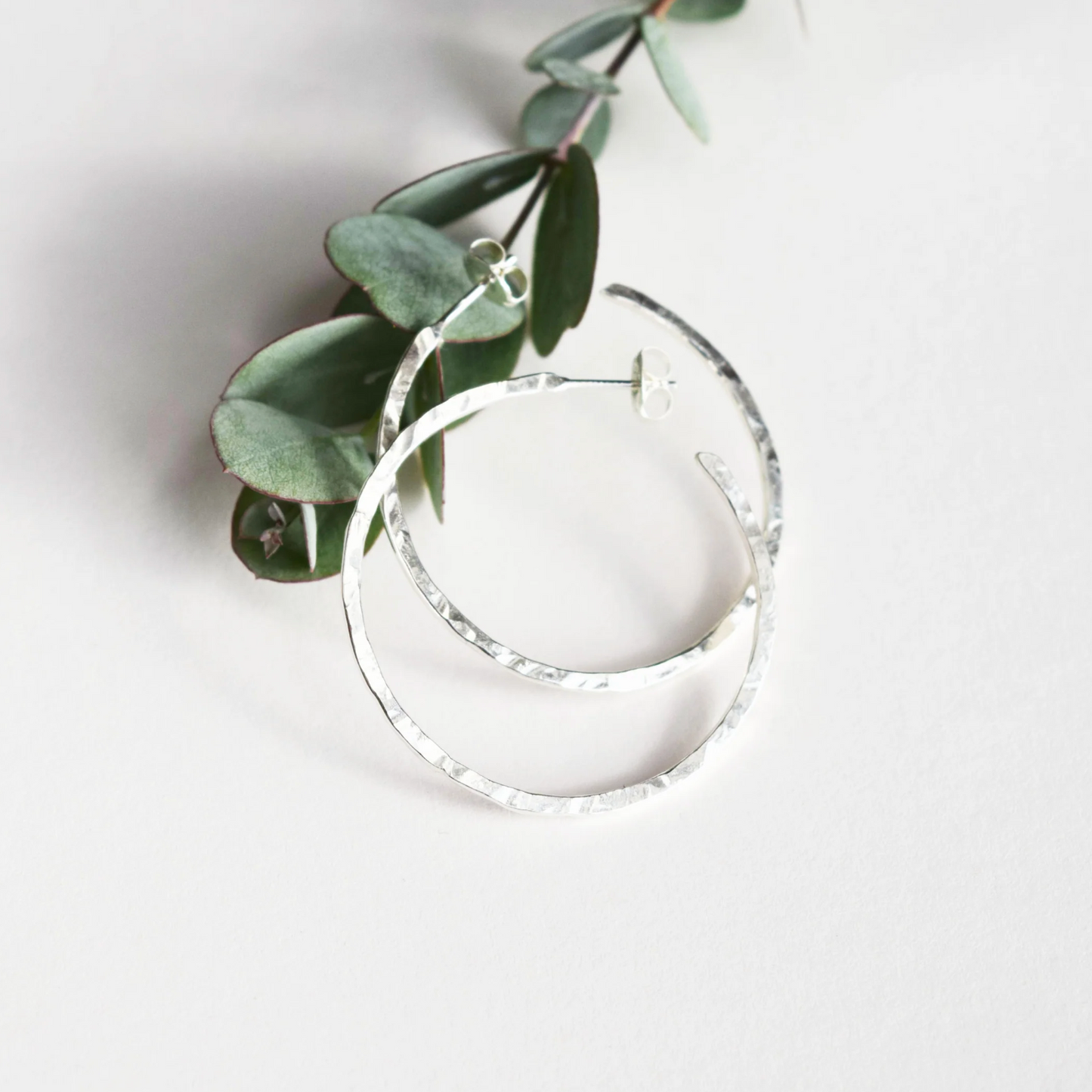 Hammered Silver Hoop Earrings - Medium