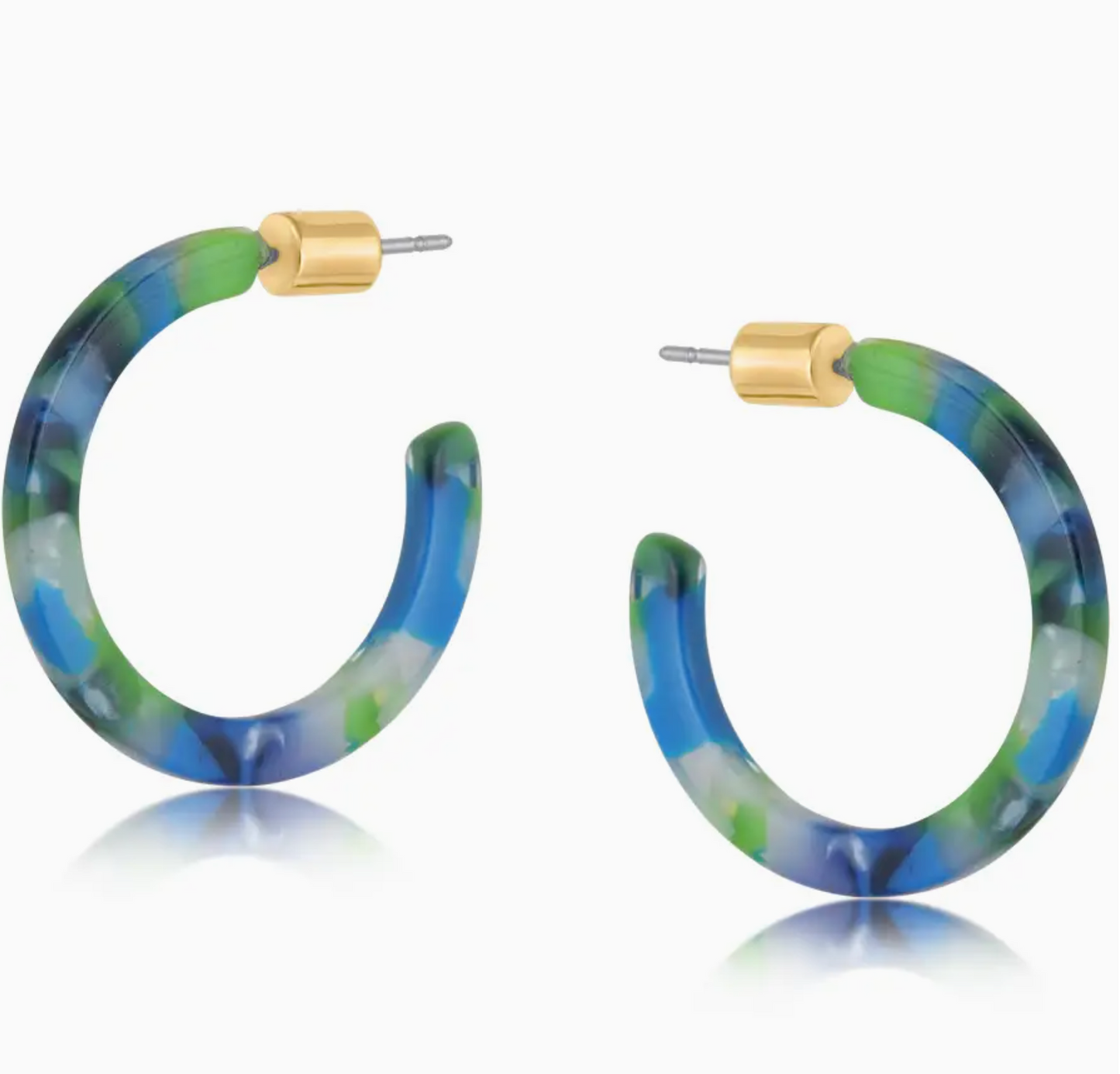 Thin Resin Hoop Earrings - Black/Blue/Green