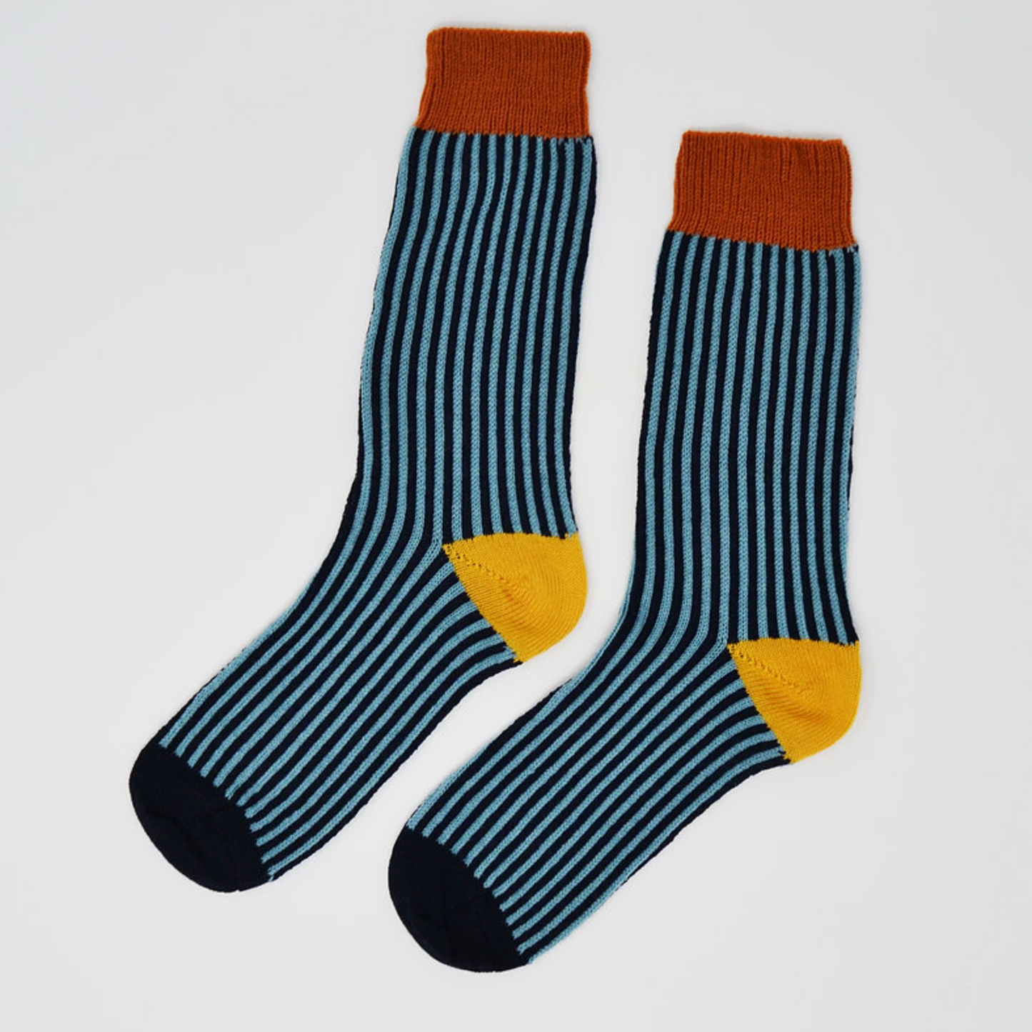 Merino Stripe Socks - Navy/Rust