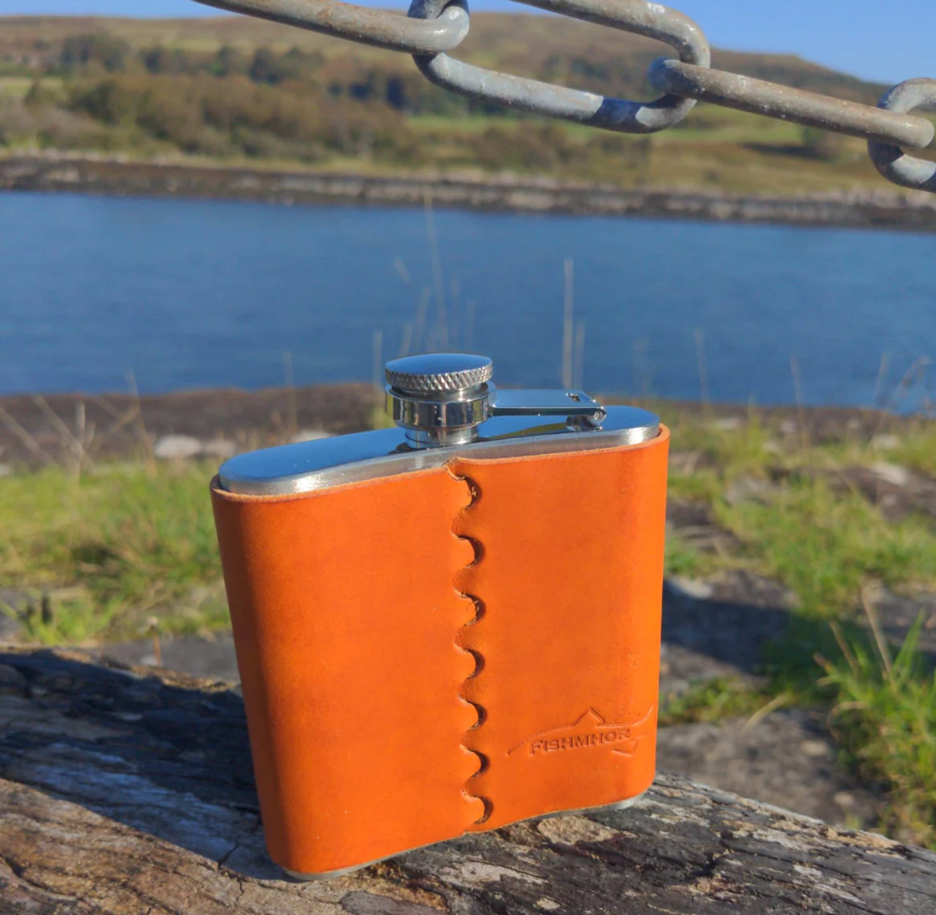 Mackerel Leather Hipflask - Tan