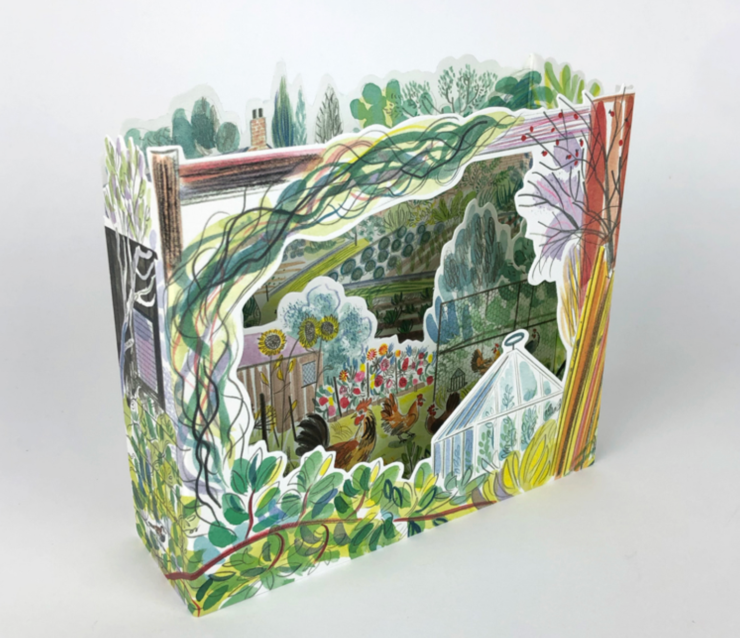 Chickens in the Garden 3D Art Card