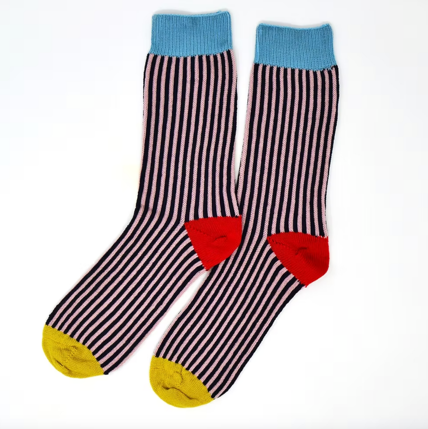 Merino Stripe Socks - Navy/Sand Rose