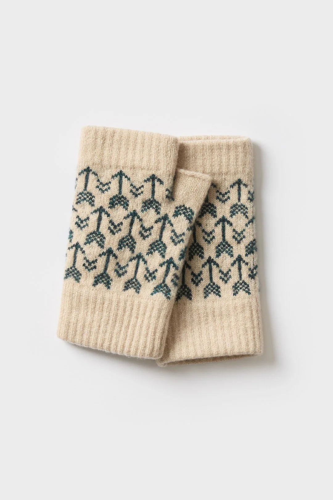 Arrow Fingerless Mitts - Oatmeal & Ink