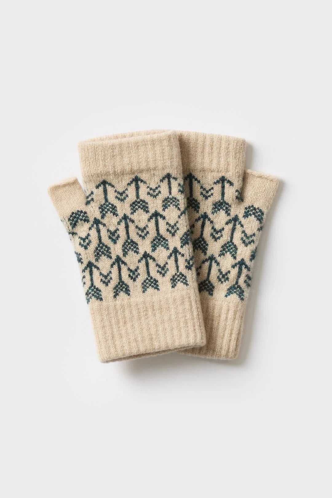Arrow Fingerless Mitts - Oatmeal & Ink