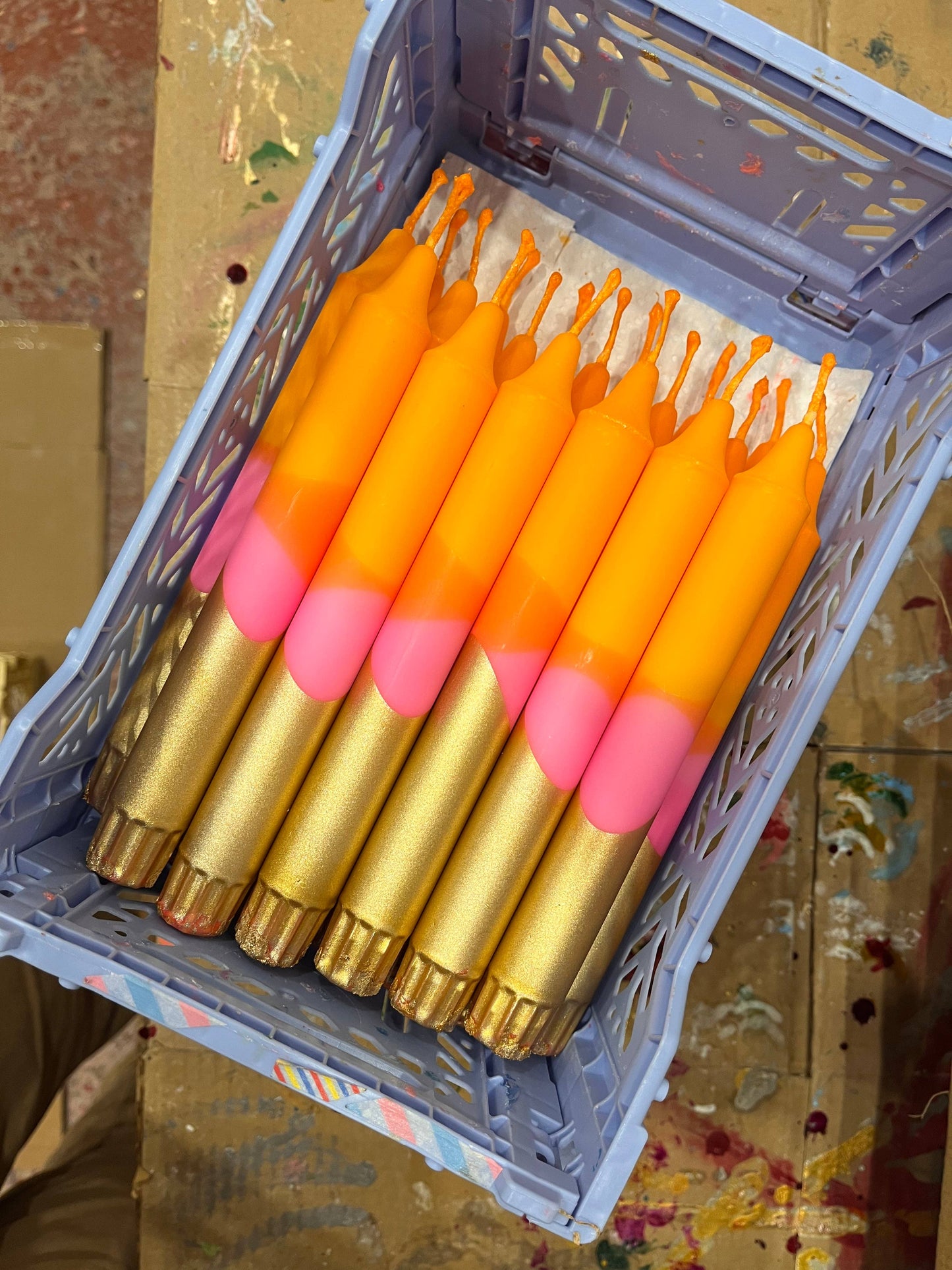 Neon Pink & Orange Gold-Dipped Stick Candle