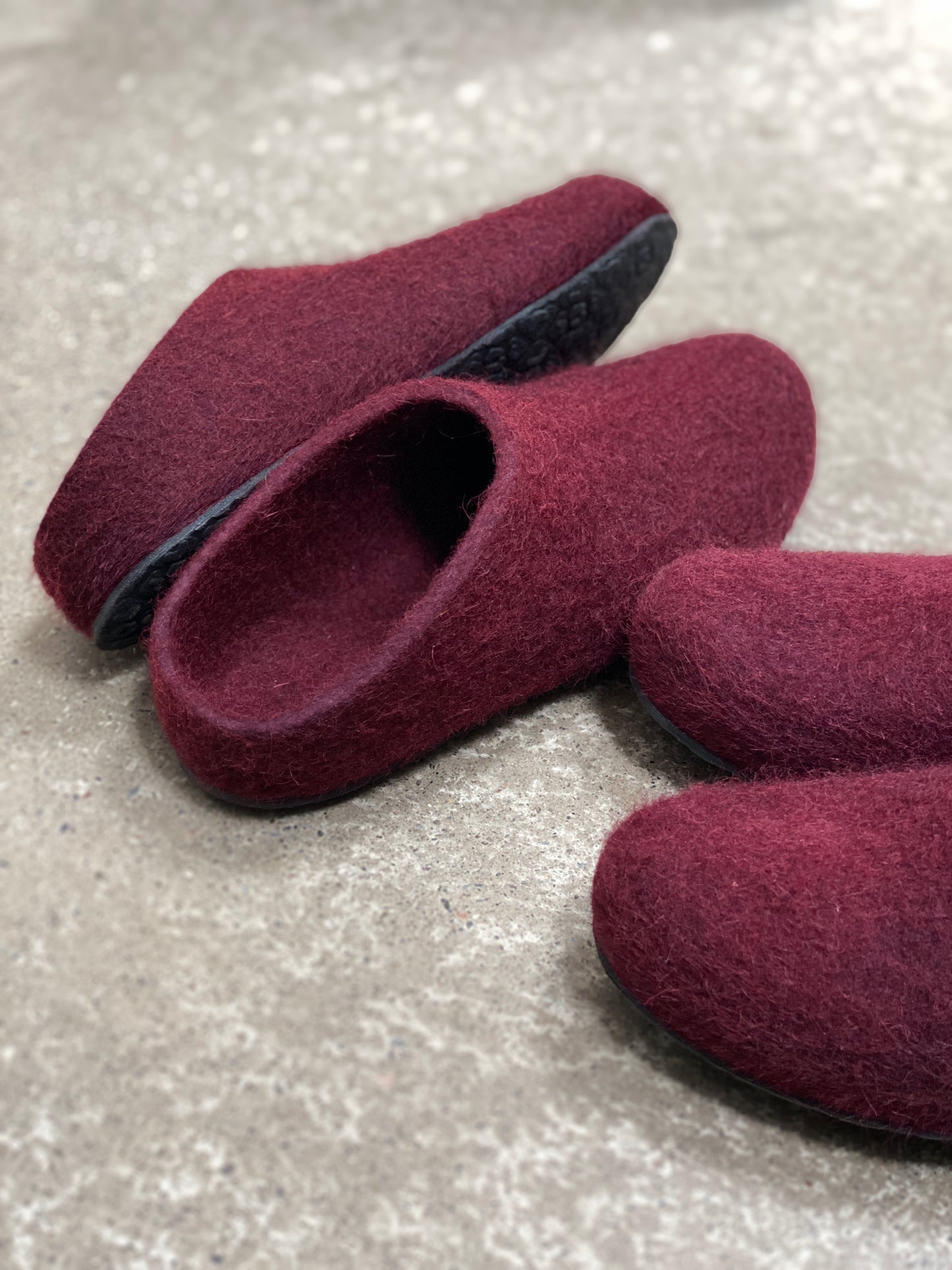 Iona Wool Felted Slippers - Low heel, Bramble