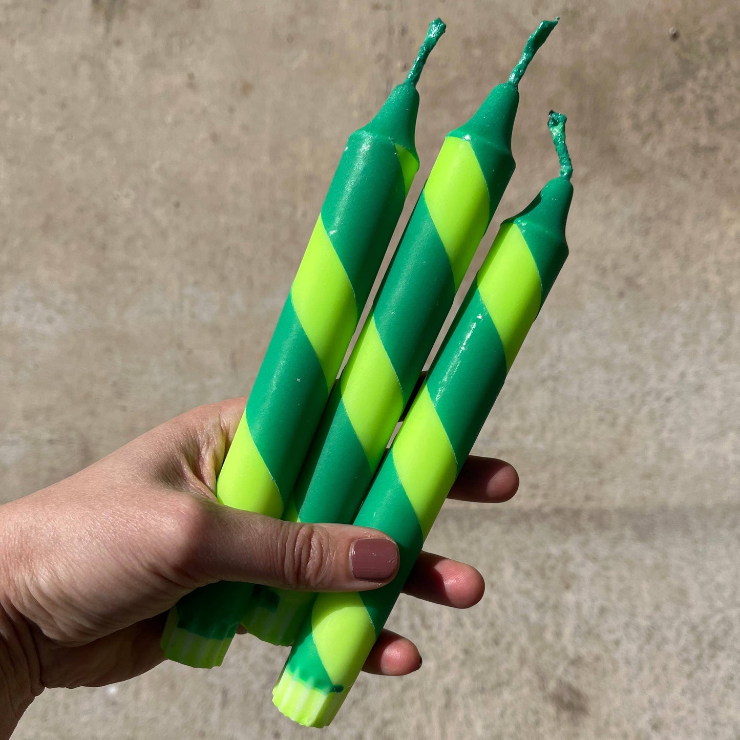 Lime Green & Forest Green Helter Skelter Stick Candle