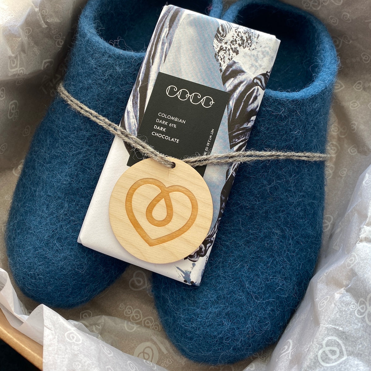 Iona Wool Felted Slippers - Low heel, Ocean Blue.