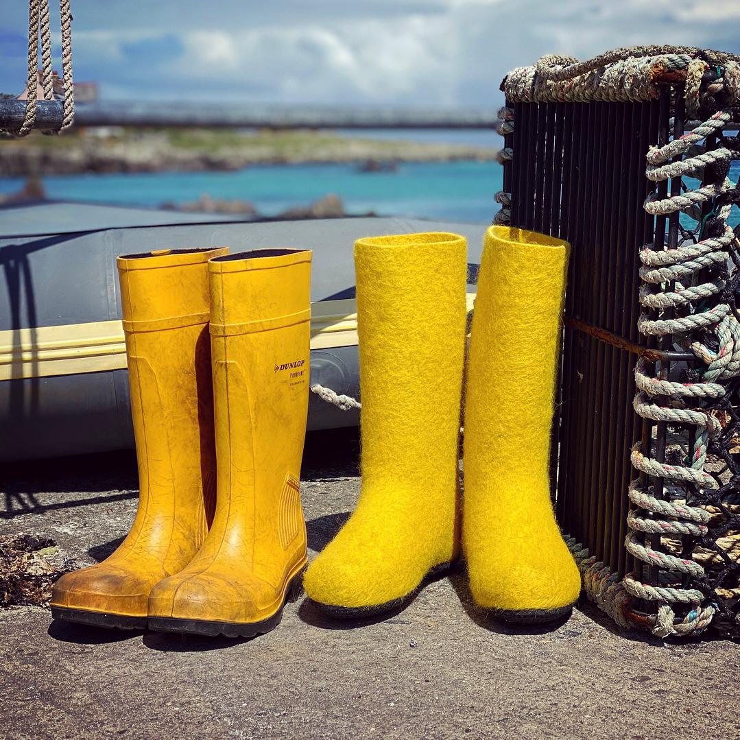 Iona Wool Felted Slippers - Yellow Wellies