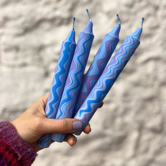 Blue Zigzag Marble candle
