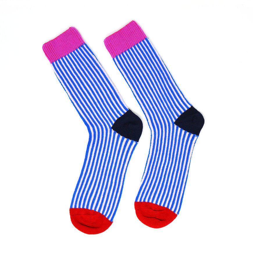 Merino Stripe Socks - Cobalt/Pink