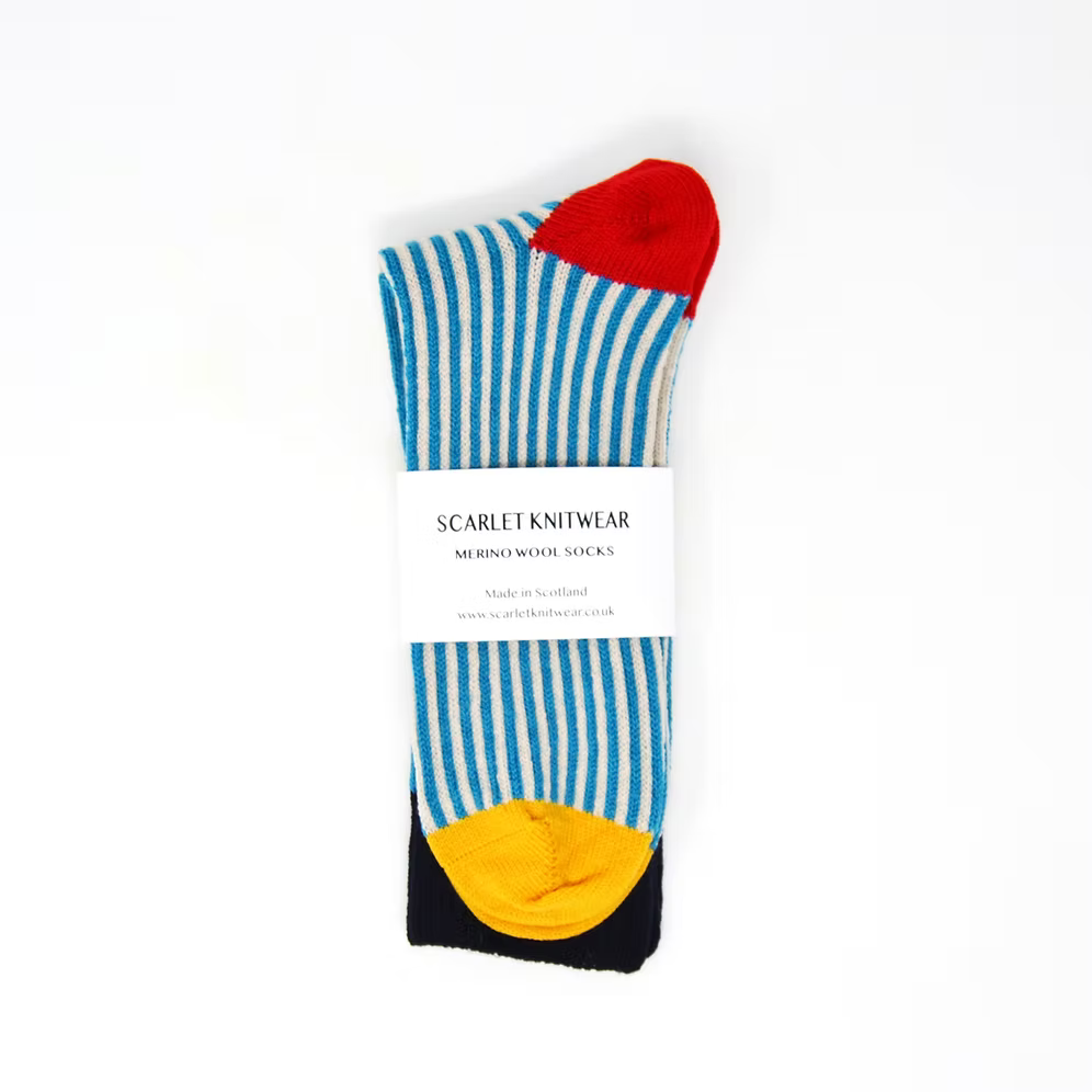 Merino Stripe Socks - Teal/White