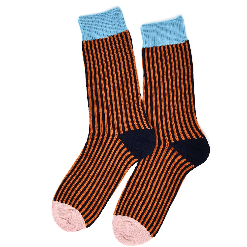 Merino Stripe Socks - Pink/Rust