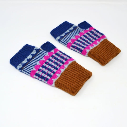Flora Fingerless Gloves - Light Blue & Pink