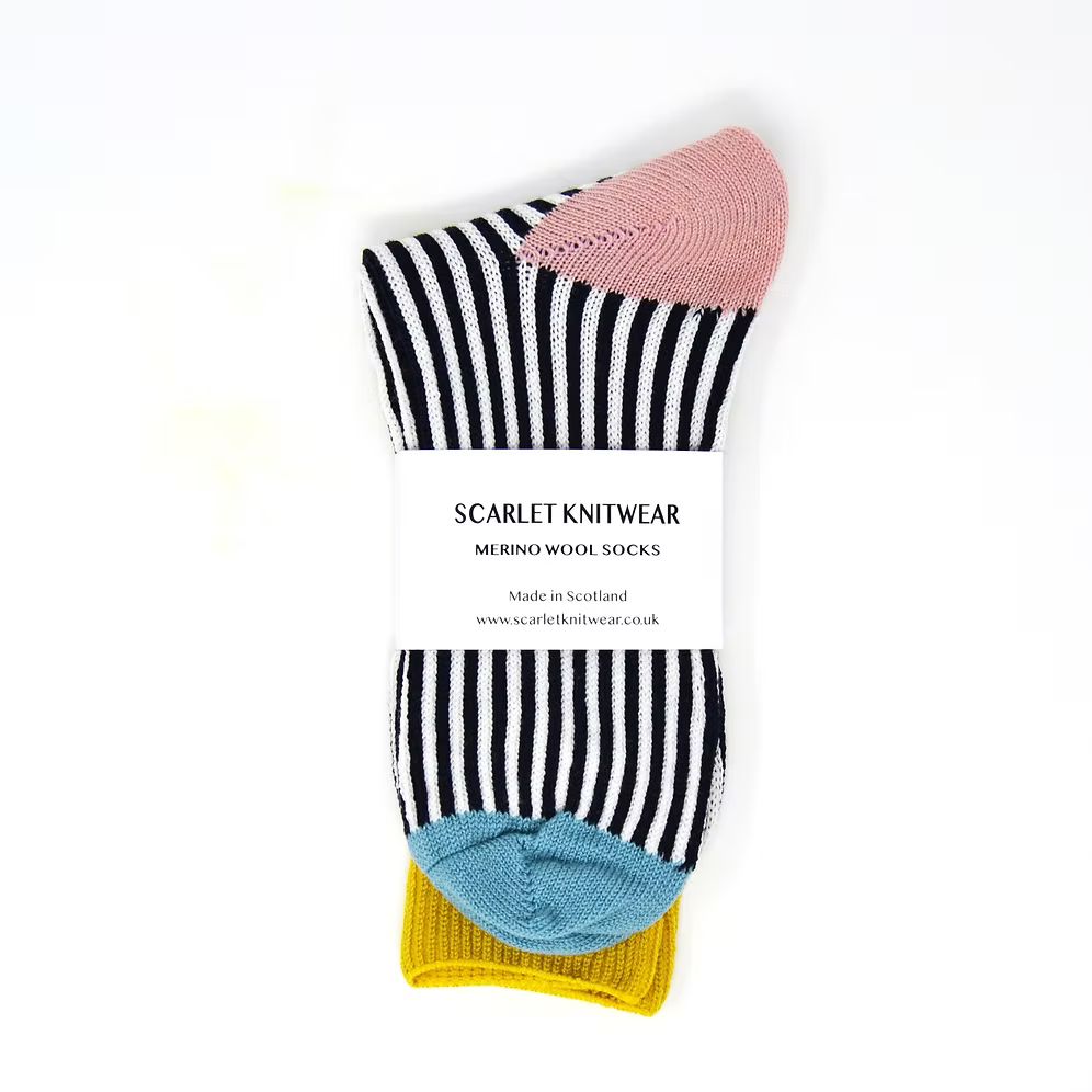 Merino Stripe Socks - Black/White