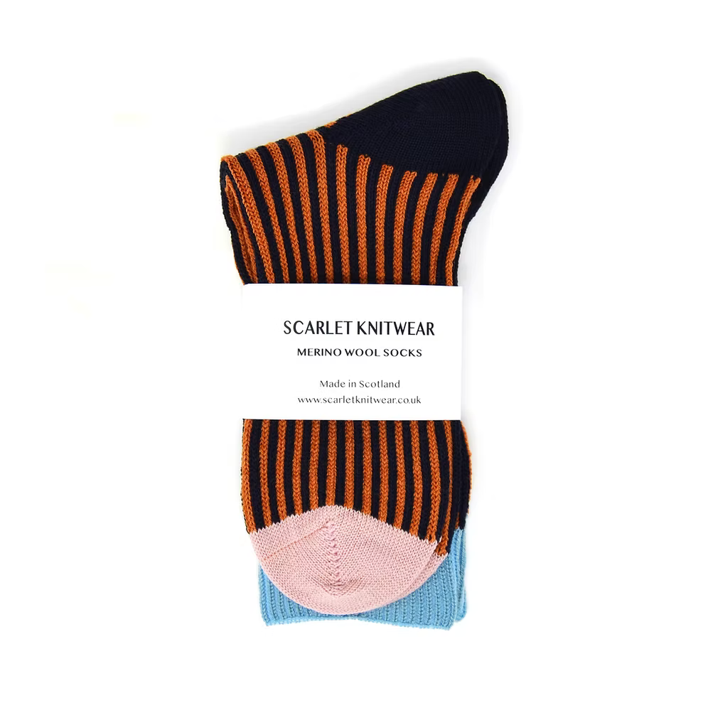 Merino Stripe Socks - Pink/Rust