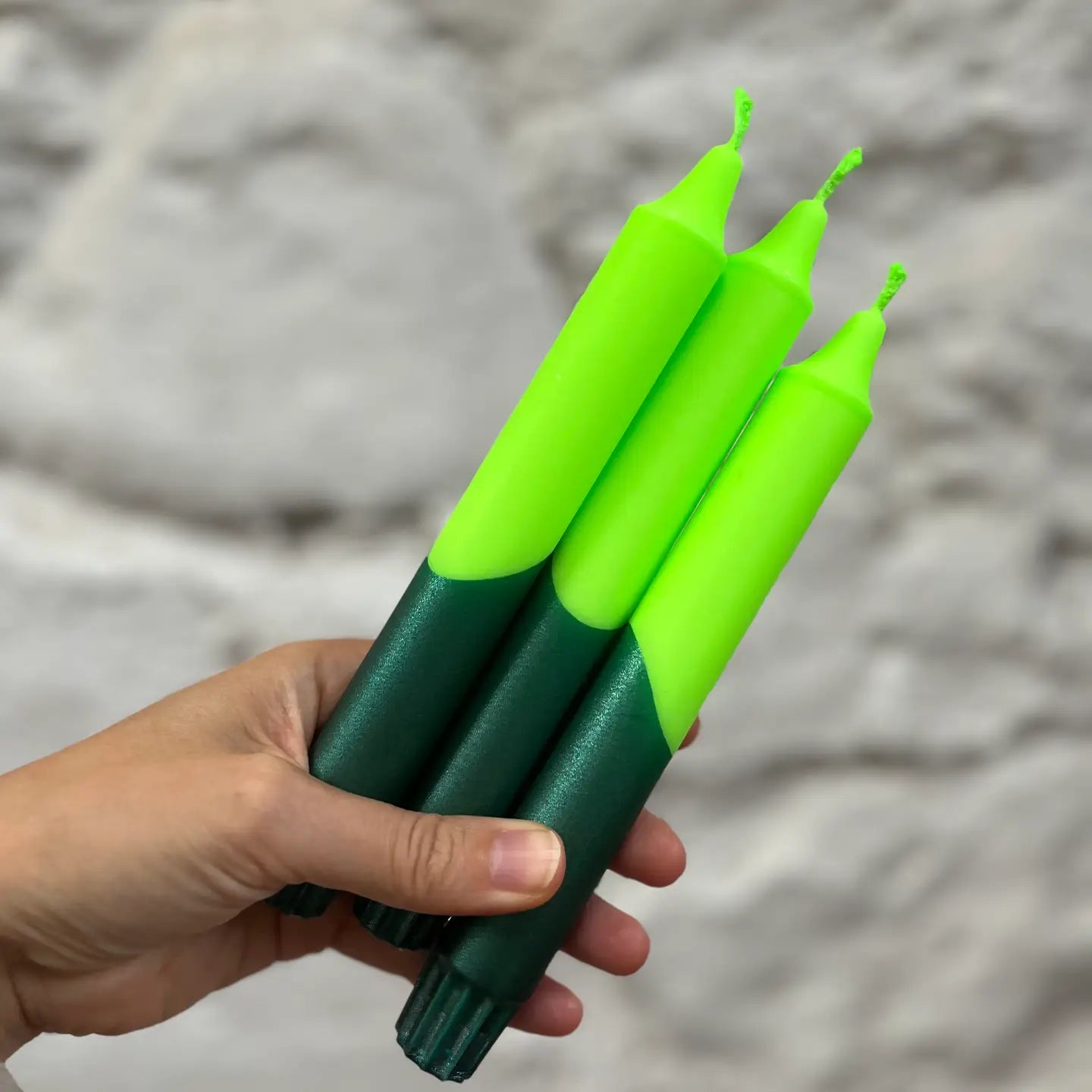 Neon Green Metallic-Dipped Stick Candle
