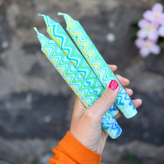 Aqua & Light Green Marble Stick Candle