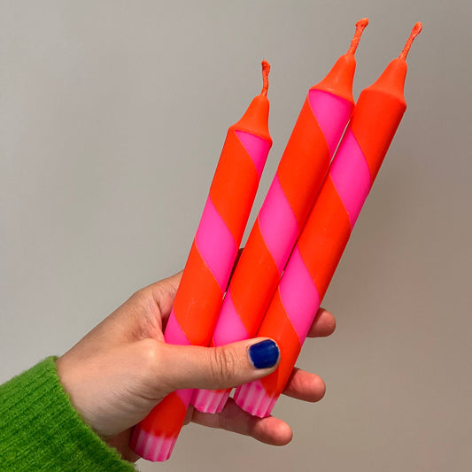 Neon Pink and Orange Halter Skelter candle