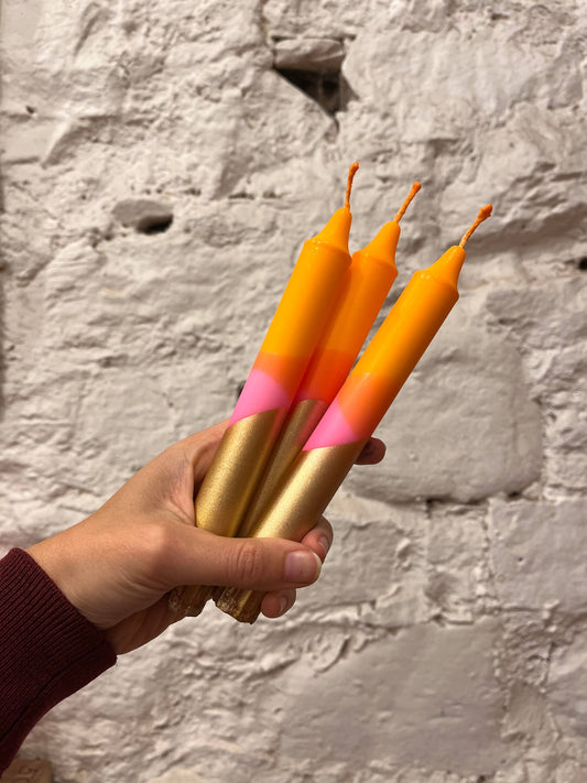 Neon Pink & Orange Gold-Dipped Stick Candle