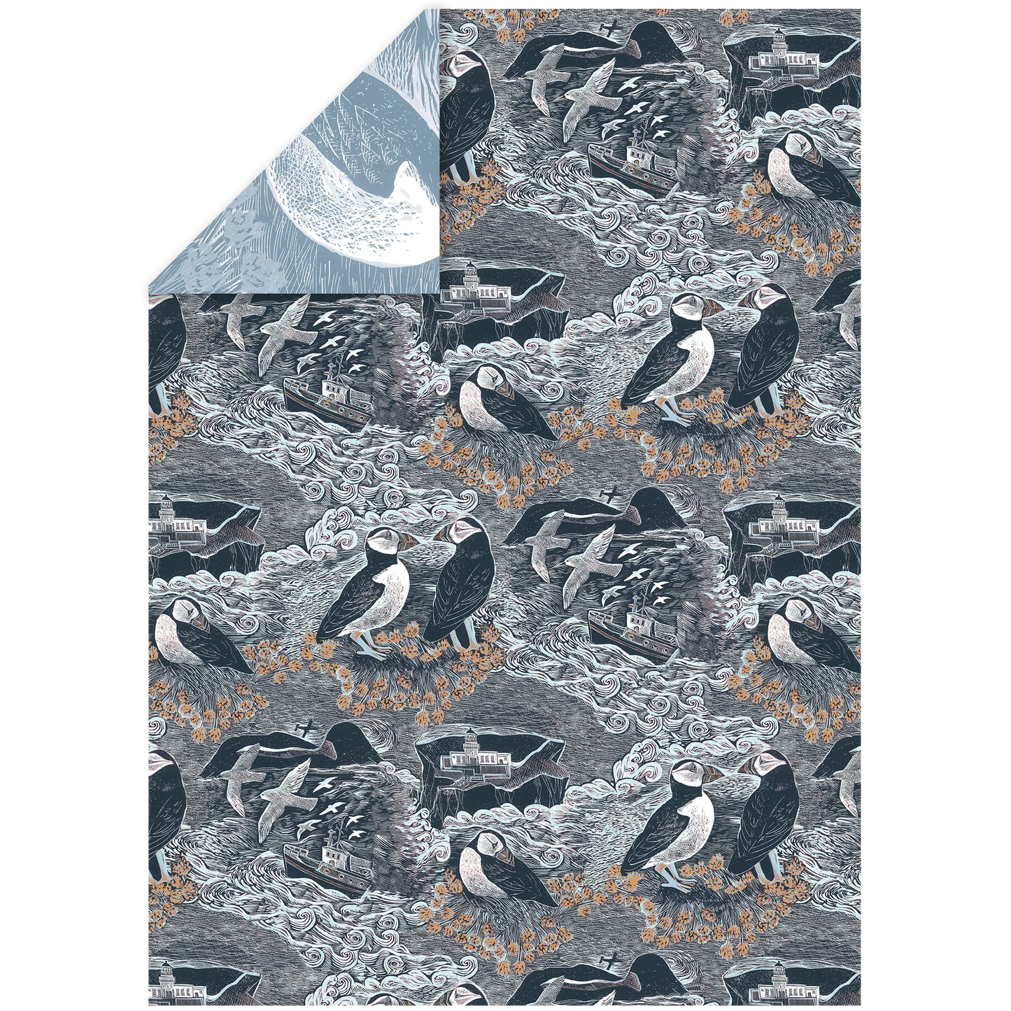 Gift Wrap - Puffins & Lighthouse