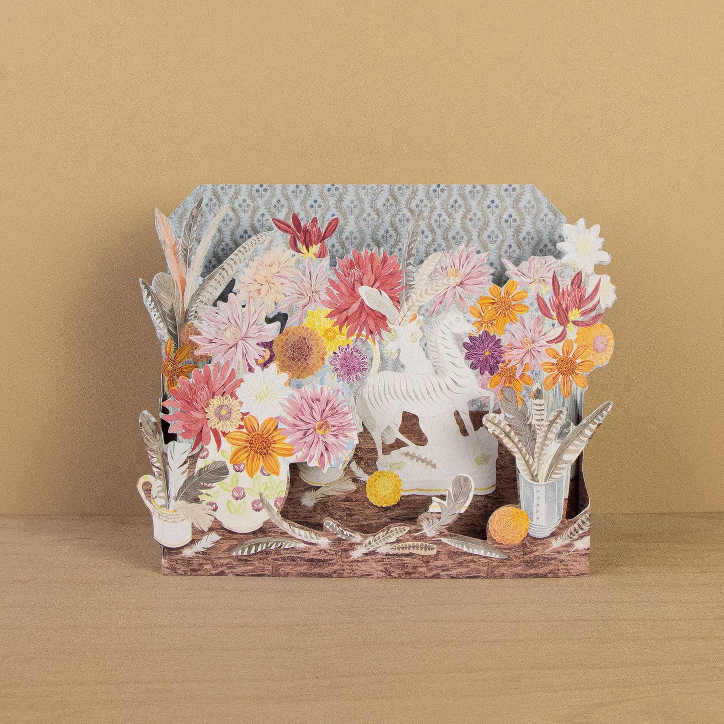 Zebra, Dahlias and Feathers