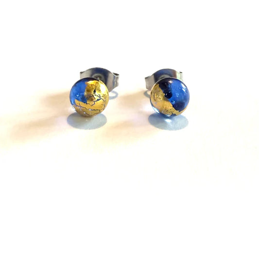 Recycled Whisky Glass Earrings - Blue and Gold