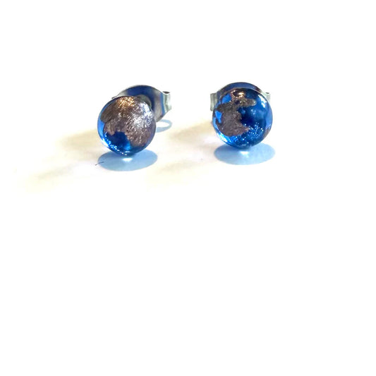 Recycled Whisky Glass Earrings - Blue and Palladium