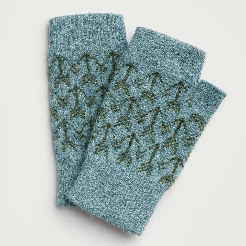 Arrow Fingerless Mitts - North Sea and Pine