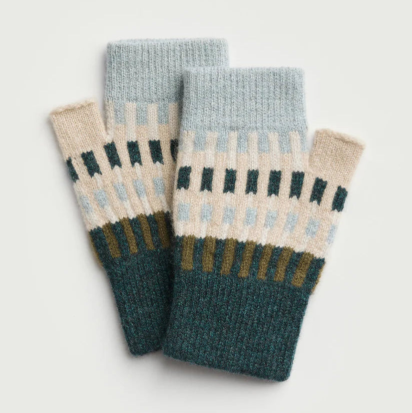 Harbour Fingerless Mitts - Ink, Olive and Oat