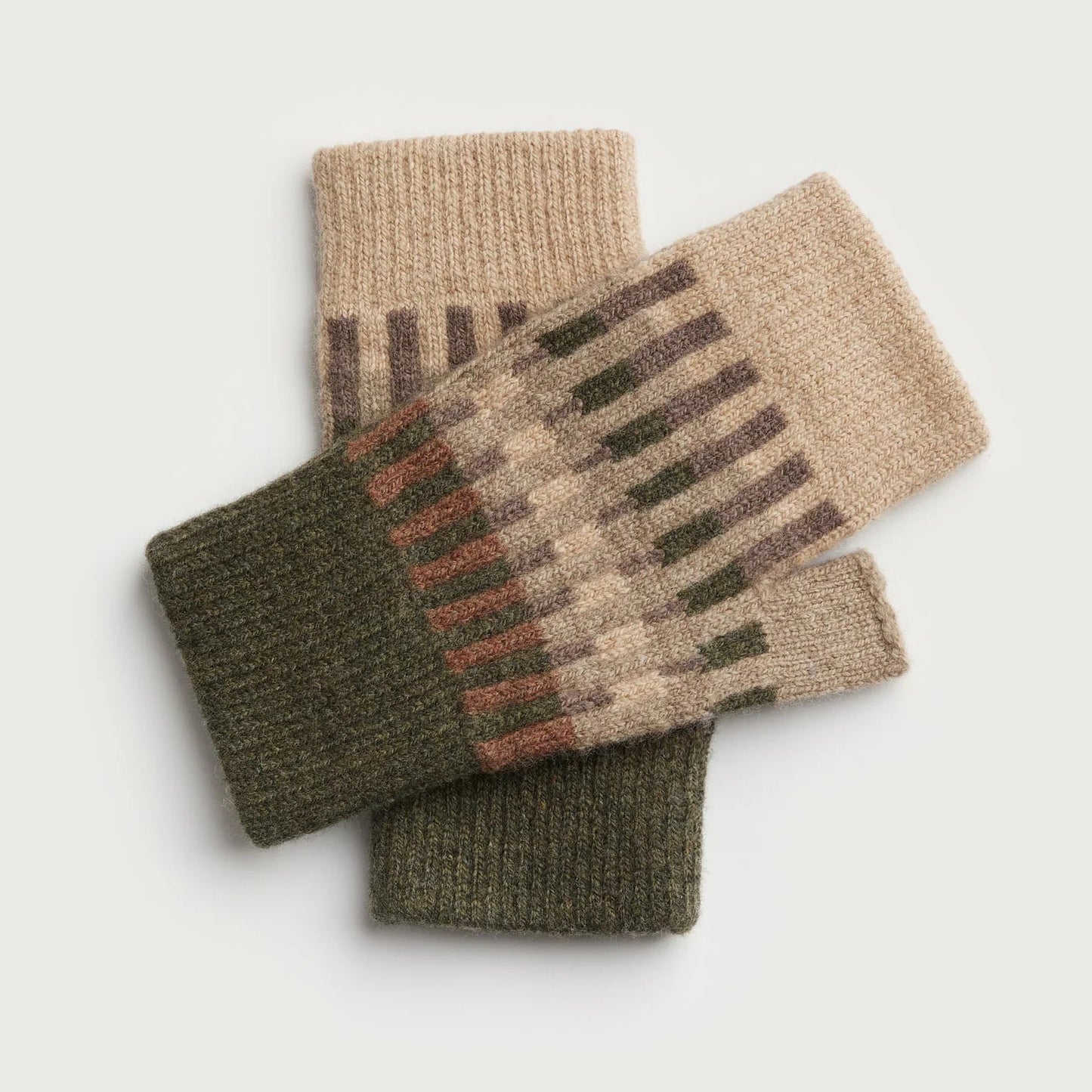 Harbour Fingerless Mitts - Nettle, Wren, Hazelnut