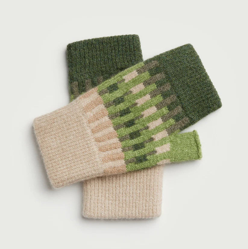 Harbour Fingerless Mitts - Oat, Field Green, Pine