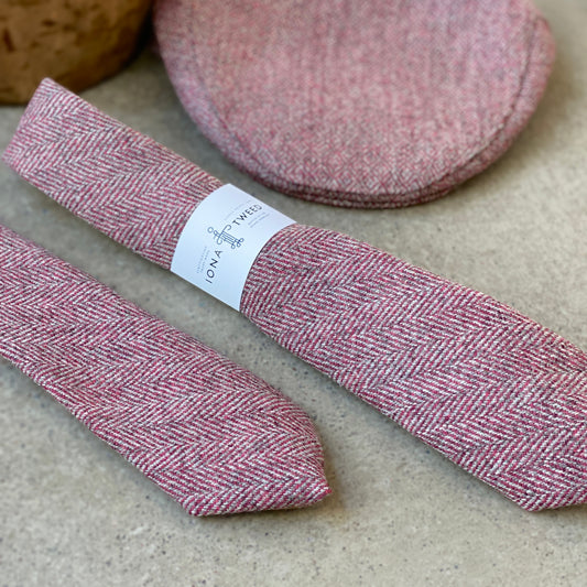 Iona Tweed Tie - Rock Pink Herringbone