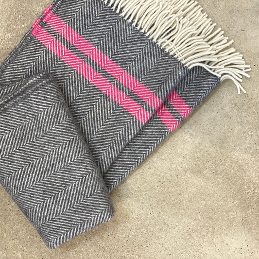 Slate & Pink Herringbone Stripe
